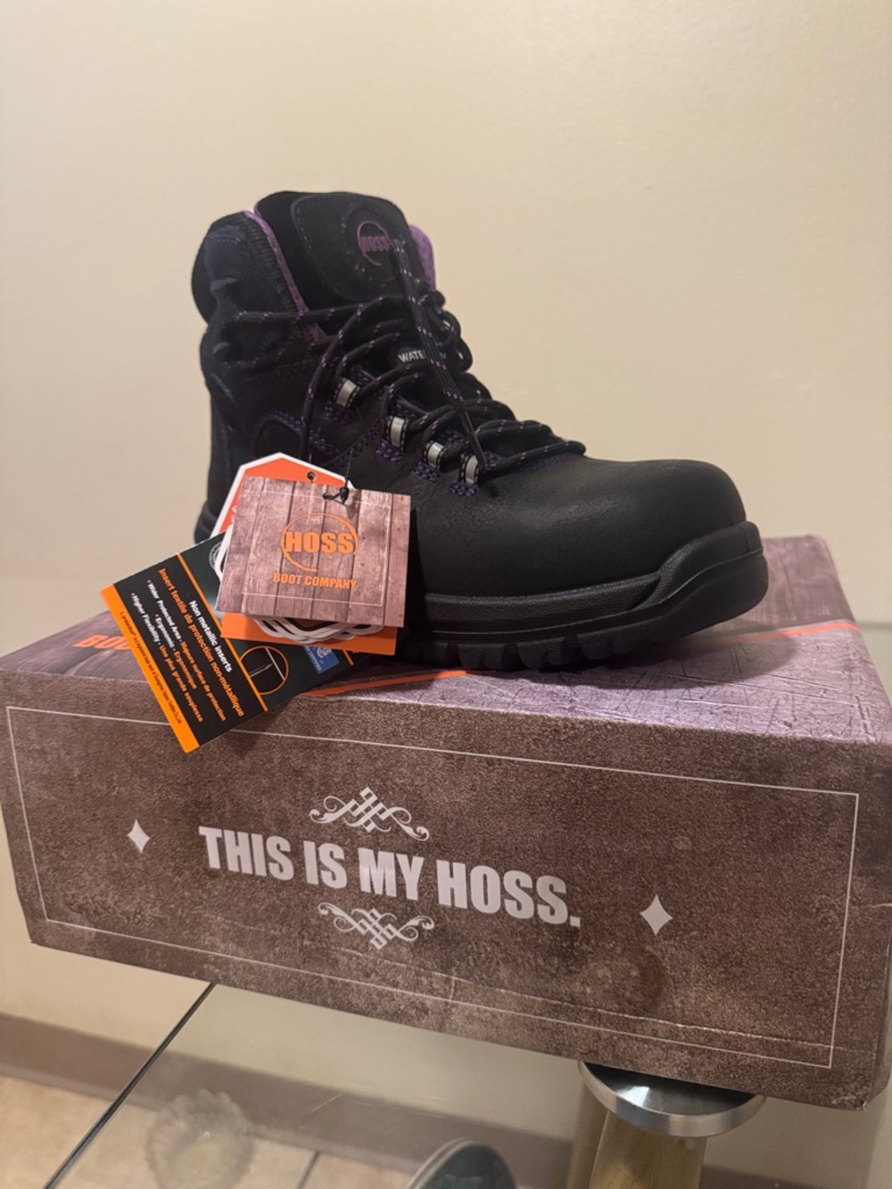 Hoss Women's Black Work Boot with Purple Accents